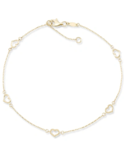 Macy's Polished Open Heart Ankle Bracelet In 10k Gold