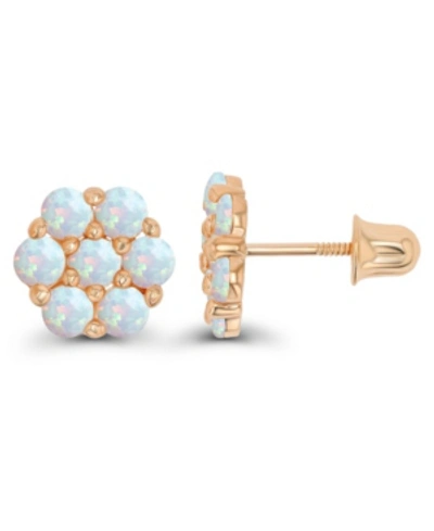 Macy's Created White Opal Round Flower Screwback Earrings In Sterling Silver (also In 14k Gold Over Silver In Pink
