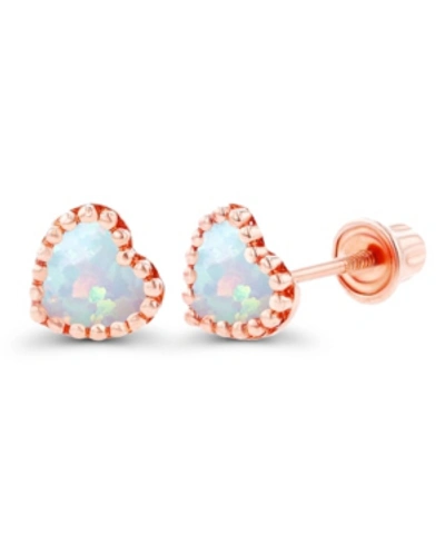 Macy's Created White Opal Heart Screwback Earrings In Sterling Silver (also In 14k Rose Gold Over Silver Or In Pink