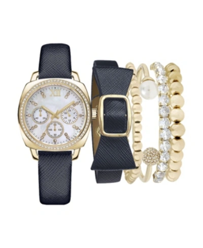 Jessica Carlyle Women's Analog Navy Strap Watch 34mm With Navy And Gold-tone Bracelets Set