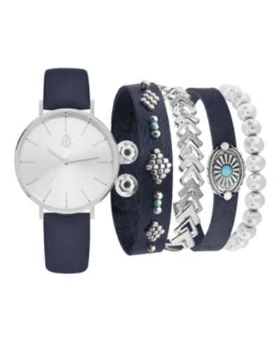 Jessica Carlyle Women's Analog Navy Strap Watch 36mm With Navy And Silver-tone Bracelets Set