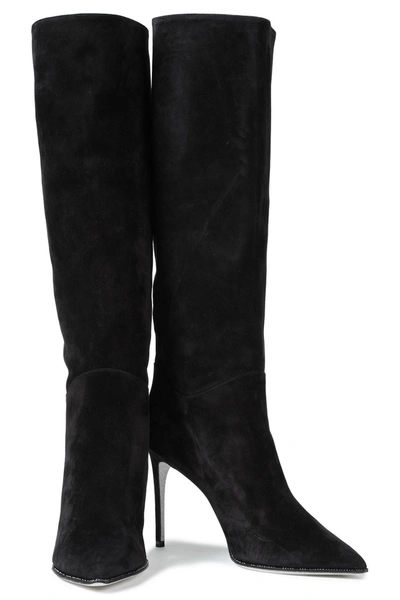 René Caovilla Crystal-embellished Suede Knee Boots In Black