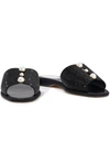 RENÉ CAOVILLA CRYSTAL AND FAUX PEARL-EMBELLISHED SUEDE SLIDES,3074457345626468681