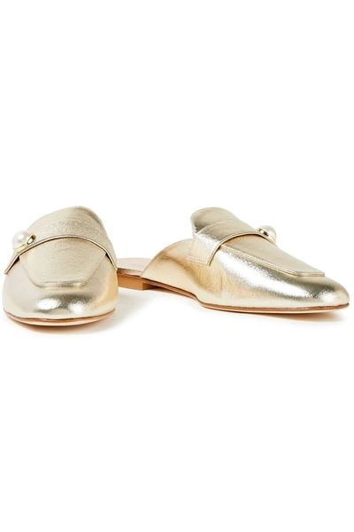Stuart Weitzman Payson Embellished Metallic Leather Slippers In Gold