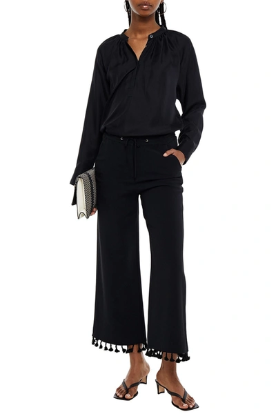 Elie Saab Cropped Tasseled Stretch-cady Wide-leg Trousers In Black