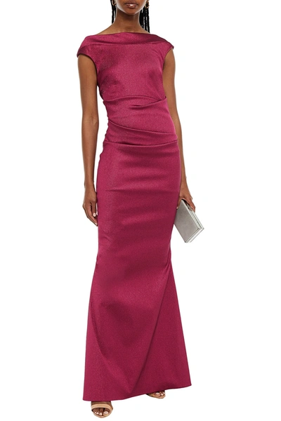Talbot Runhof Ruched Metallic Twill Gown In Red
