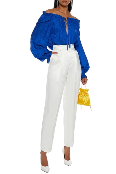 Dundas Pleated Satin Tapered Pants In White