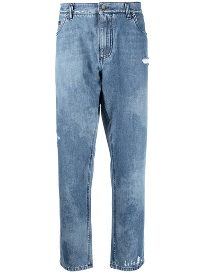 Dolce & Gabbana Blue Bleached Effect Cropped Jeans