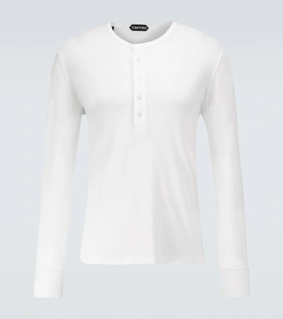 Tom Ford White Stretch-cotton Round-neck Henley T-shirt