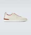 Ermenegildo Zegna Men's Triple Stitch Deerskin Low-top Sneakers In White