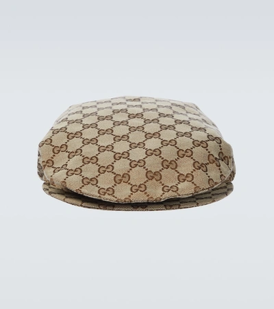 Gucci All-over Logo Cotton-blend Flat Cap In Beige