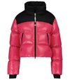 Moncler Jasione Shiny Nylon Cropped Logo Collar Down Quilted Jacket In Black