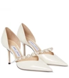 Jimmy Choo Aurelie 85 Faux Pearl-embellished Patent-leather Pumps In White