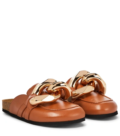 Jw Anderson Embellished Leather Slippers In Brown