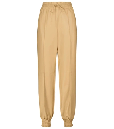 Jil Sander Ankle-zip Leather Pants In Beige