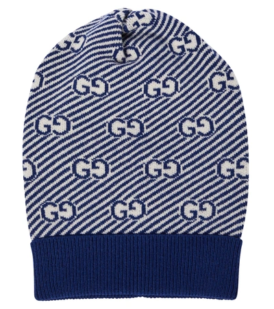 Gucci Gg Intarsia-knit Beanie Hat In Blue