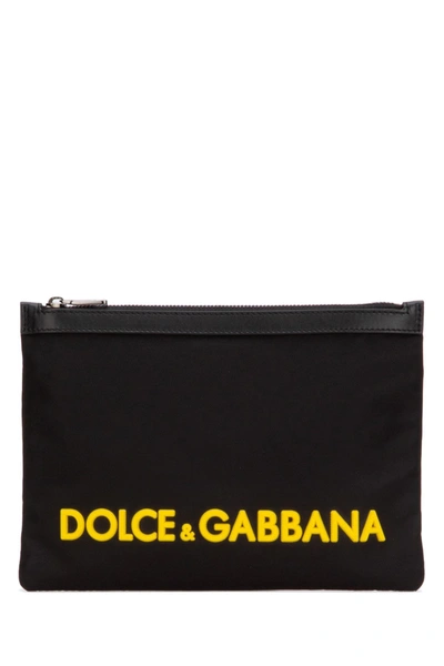 Dolce & Gabbana Logo Zipped Clutch Bag In Black
