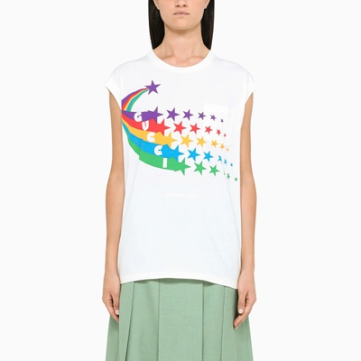 Gucci Branded And Shooting Star-print Cotton-jersey Top In White