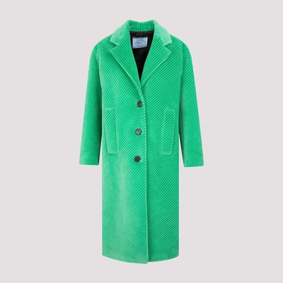 Prada Single-breasted Cotton-blend Corduroy Coat In Green