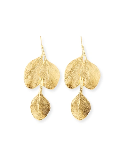 Kenneth Jay Lane Satin Goldplated Leaf Drop Hook Earrings