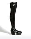 Prada Stretch Napa Over-the Knee Platform Boots In Nero