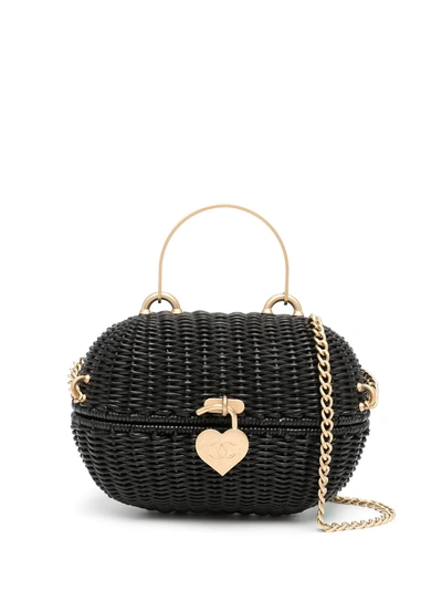 Pre-owned Chanel 2004 Heart Padlock Bamboo Basket Bag In 黑色