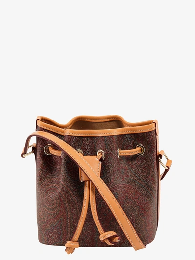 Etro Paisley Jacquard Fabric Mini Bucket Bag In Brown