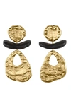 JOSIE NATORI NATORI 24K GOLDPLATED BRASS WITH DARKWOOD CUTOUT CLIP EARRINGS,C11508 GOLD O/S