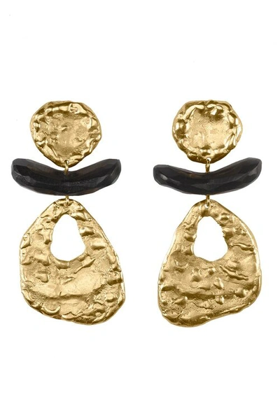 Josie Natori Natori 24k Goldplated Brass With Darkwood Cutout Clip Earrings