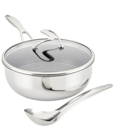 Circulon Steelshield C-series Tri-ply Clad Nonstick Chef Pan With Lid And Cooking Utensil Set, 3-piece, Silve In Silver