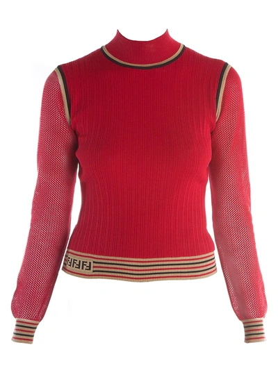 Fendi Women's Rib-knit Silk Turtleneck Sweater In Red