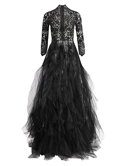Oscar De La Renta Women's Deep V-neck Lace & Tulle Gown In Black