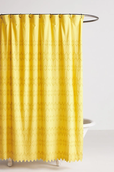 Anthropologie Cecily Applique Shower Curtain By  In Yellow Size 72 X 72