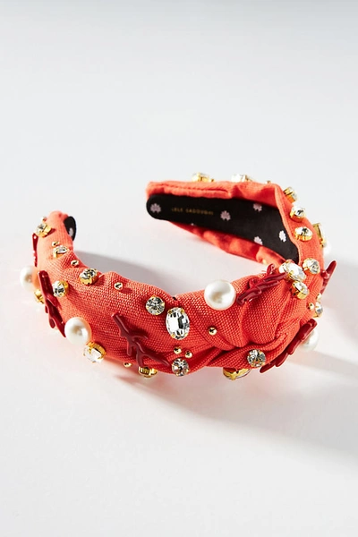 Lele Sadoughi Riviera Embellished Knotted Headband In Orange
