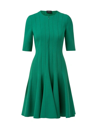 Akris Pleated-crepe 1/2-sleeve Dress In Bright Green
