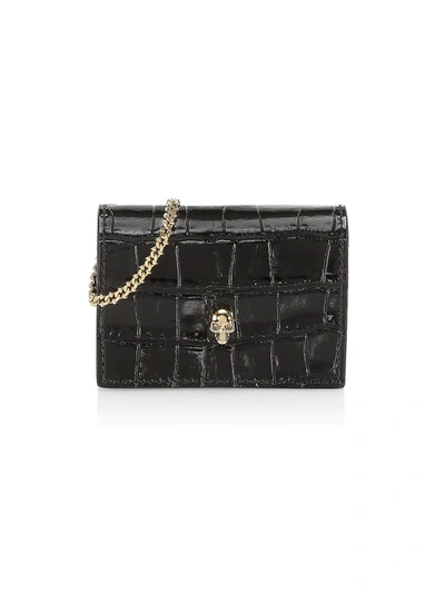 Mcq By Alexander Mcqueen Croc-embossed Leather Cardholder-on-chain In Black