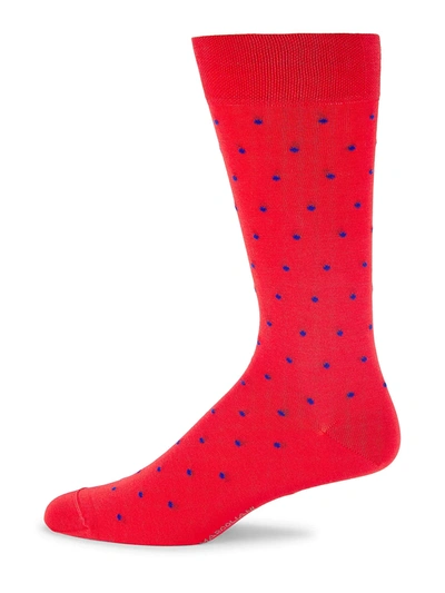 Marcoliani Men's Tropez Dot Knitted Socks In Red