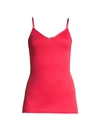 Hanro Cotton Seamless V-neck Spaghetti Camisole In Geranium