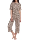 Dkny Sleepwear Knit Cropped Pajama Set In Tan Animal