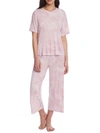 Dkny Sleepwear Knit Cropped Pajama Set In Pink Tie Dye