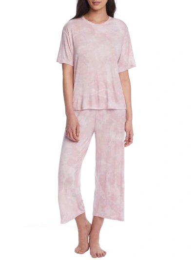 Dkny Sleepwear Knit Cropped Pajama Set In Pink Tie Dye