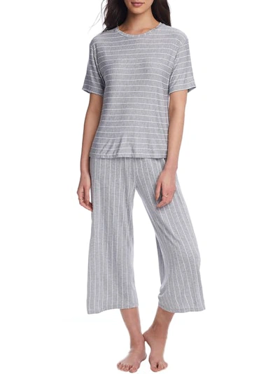 Dkny Sleepwear Knit Cropped Pajama Set In Grey Heather Stripe