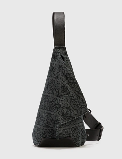 Loewe Anton Logo-jacquard Canvas And Leather Sling Backpack In Black