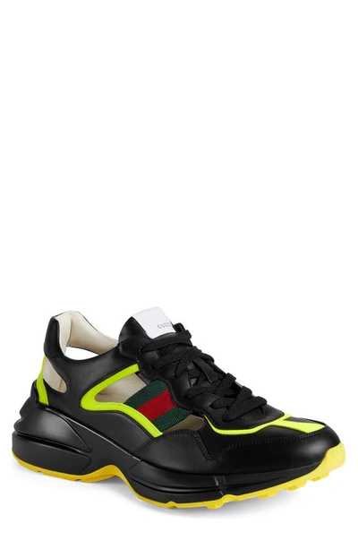 Gucci Men's Rhyton Sneaker With Cut-out In Black