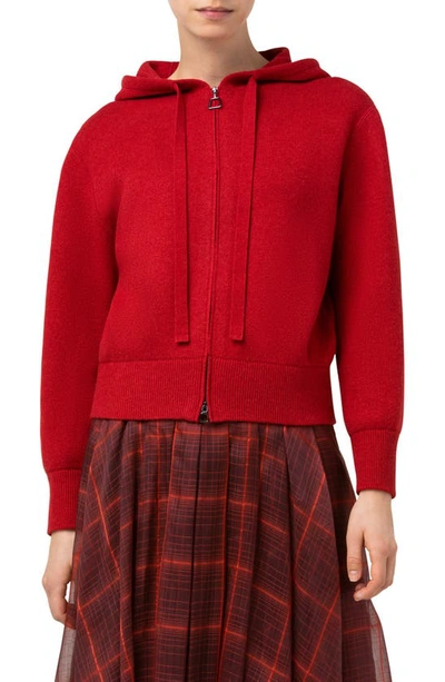Akris Cashmere Piqué Knit Hoodie In Cadmium Red