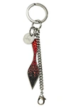 Christian Louboutin Crystal Sole Logo Bag Charm In Gun Metal/ Red-black