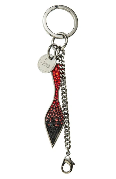 Christian Louboutin Crystal Sole Logo Bag Charm In Gun Metal/ Red-black