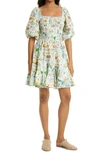 Rhode Astrid Smocked Printed Poplin Dress In Picnic White