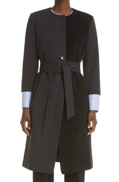 Partow Payton Leather Panel Woven Coat In Black