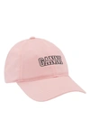 Ganni Baseball Cap In Cotton With Logo In Pink